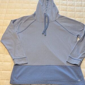 Light Blue Striped Hooded Pullover with Polka Dot Hem